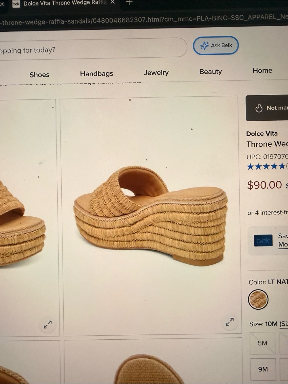 Dolce Vita Natural Raffia Platform Wedge Slide new in Box